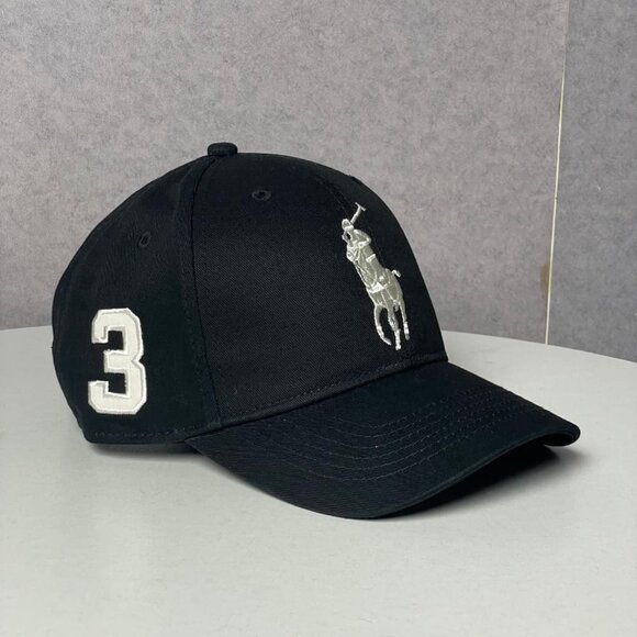 Polo Ralph Lauren Hat Big Pony #3 Adjustable Cotton Chino Ball Cap Black/White - Picture 1 of 9